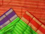 Load image into Gallery viewer, Classic Spring Green Brick Orange &amp; Steel Blue 2gm Zari Beldhari Designed Bridal Elegance Kanchipuram Handloom Silk Saree SS28325
