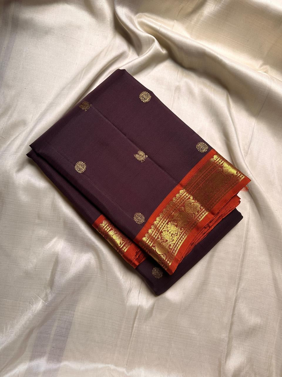 Classic Aubergine & Burnt Orange Elegance Kanchipuram Handloom Silk Saree SS25388