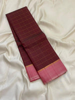 Load image into Gallery viewer, Classic Dark Pecan Chocolate &amp; Pink Elegance Kanchipuram Handloom Silk Saree SS27654

