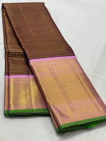Load image into Gallery viewer, Classic Brown &amp; Fuchsia Pink 3gm Zari Elegance Kanchipuram Handloom Silk Saree SS27259
