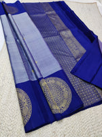 Load image into Gallery viewer, Classic Cornflower Blue &amp; Royal Blue Contrast Turning Border Elegance Kanchipuram Handloom Silk Saree SS25350
