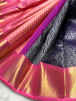 Load image into Gallery viewer, Classic Navy Blue &amp; Fuchsia Pink 2gm Zari Bridal Elegance Kanchipuram Handloom Silk Saree SS25833
