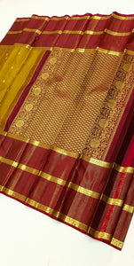 Classic Mustard & Maroon 2gm Zari Vaira Oosi Elegance Kanchipuram Handloom Silk Saree SS25336