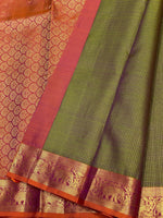 Load image into Gallery viewer, Dual Fern Green &amp; Orange 2gm Zari Vaira Oosi Elegance Kanchipuram Handloom Silk Saree SS25381
