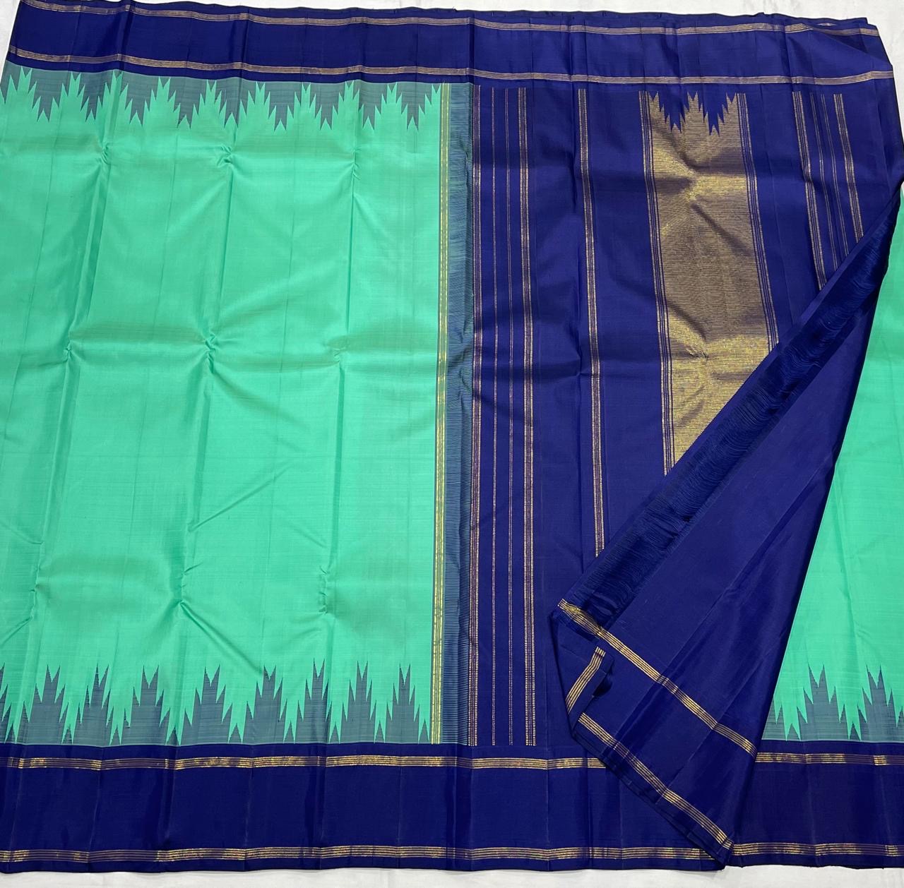 Classic Aqua & Royal Blue 1gm Zari Korvai Bridal Elegance Kanchipuram Handloom Silk Saree SS23633