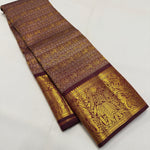 Load image into Gallery viewer, Classic Gold &amp; Plum 2gm Zari Bridal Elegance Kanchipuram Handloom Silk Saree SS25635
