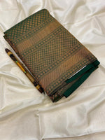 Load image into Gallery viewer, Classic Pine Green Edge to Edge 2gm Zari Brocade Bridal Elegance Kanchipuram Handloom Silk Saree SS25761
