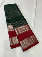 Load image into Gallery viewer, Classic Pine Green &amp; Barn Red 2gm Silver Zari Elegance Kanchipuram Handloom Silk Saree SS25382
