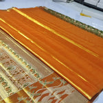 Load image into Gallery viewer, Classic Olive Green &amp; Shimmer Orange Elegance Kanchipuram Handloom Silk Saree SS28085
