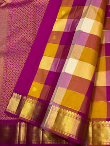 Classic Cream & Yellow Wine Red Butta Kanchipuram Handloom Silk Saree SS26032