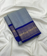 Load image into Gallery viewer, Classic Silver Grey &amp; Royal Blue Elegance Kanchipuram Handloom Silk Saree SS27840
