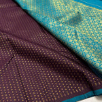 Load image into Gallery viewer, Classic Dark Plum &amp; Sky Blue Elegance Kanchipuram Handloom Silk Saree SS24846
