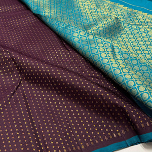 Classic Dark Plum & Sky Blue Elegance Kanchipuram Handloom Silk Saree SS24846