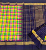 Load image into Gallery viewer, Classic Multi Lime Checker &amp; Navy Blue Elegance Kanchipuram Handloom Silk Saree SS27827
