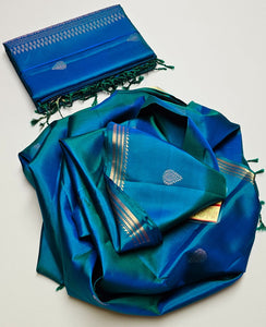 Classic Peacock Blue Elegance Handloom Soft Silk Saree SS24148