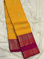 Load image into Gallery viewer, Classic Mango Yellow &amp; Dark Pink 1gm Zari Elegance Kanchipuram Handloom Silk Saree SS28071
