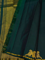 Load image into Gallery viewer, Classic Bottle Green Parrot Butta Small Border 2gm Zari Bridal Elegance Kanchipuram Handloom Silk Saree SS28371
