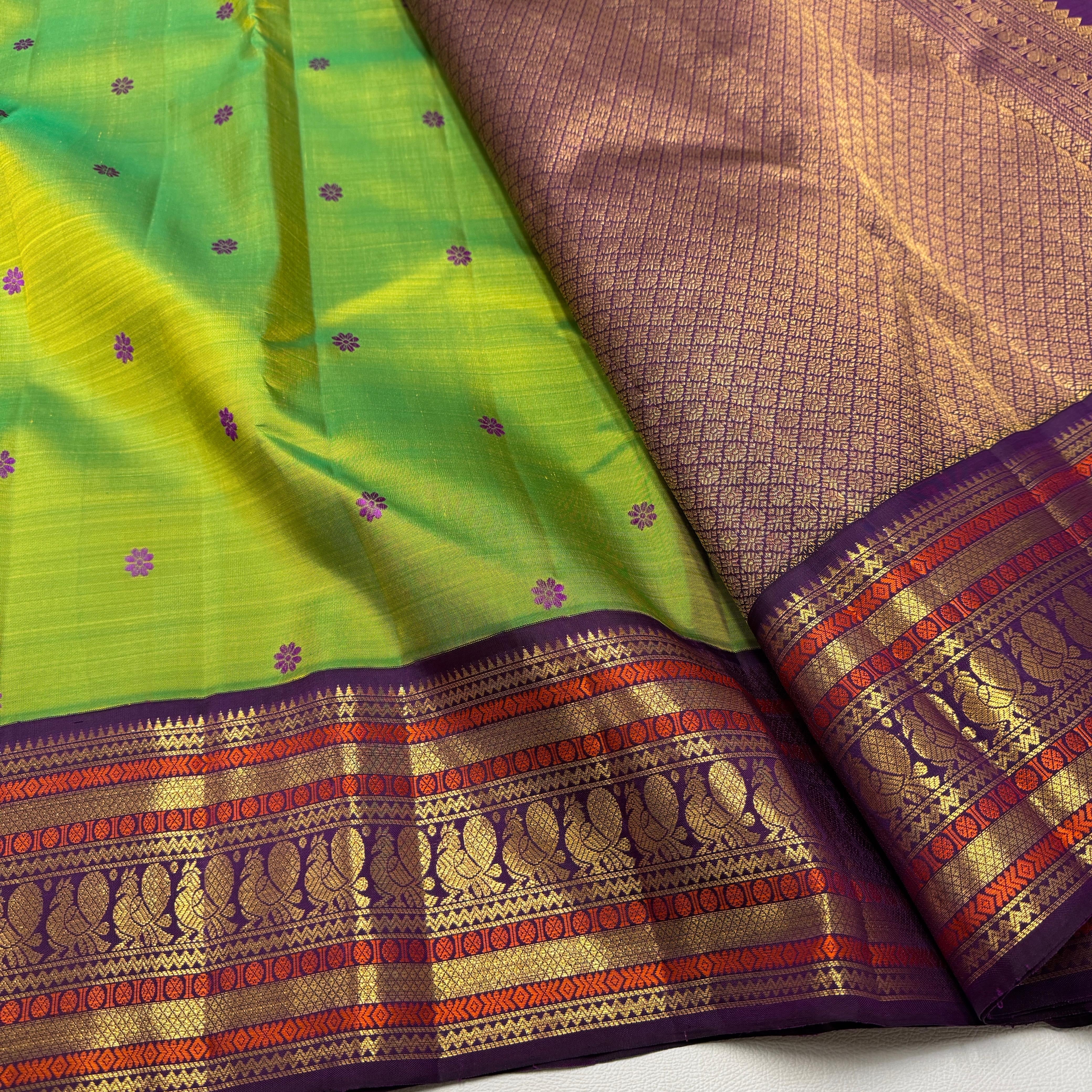 Classic Spring Green & Plum Kanchipuram Handloom Silk Saree SS26268