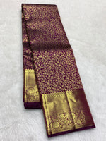 Load image into Gallery viewer, Classic Wine Red Bridal Elegance Kanchipuram Handloom Silk Saree SS26882
