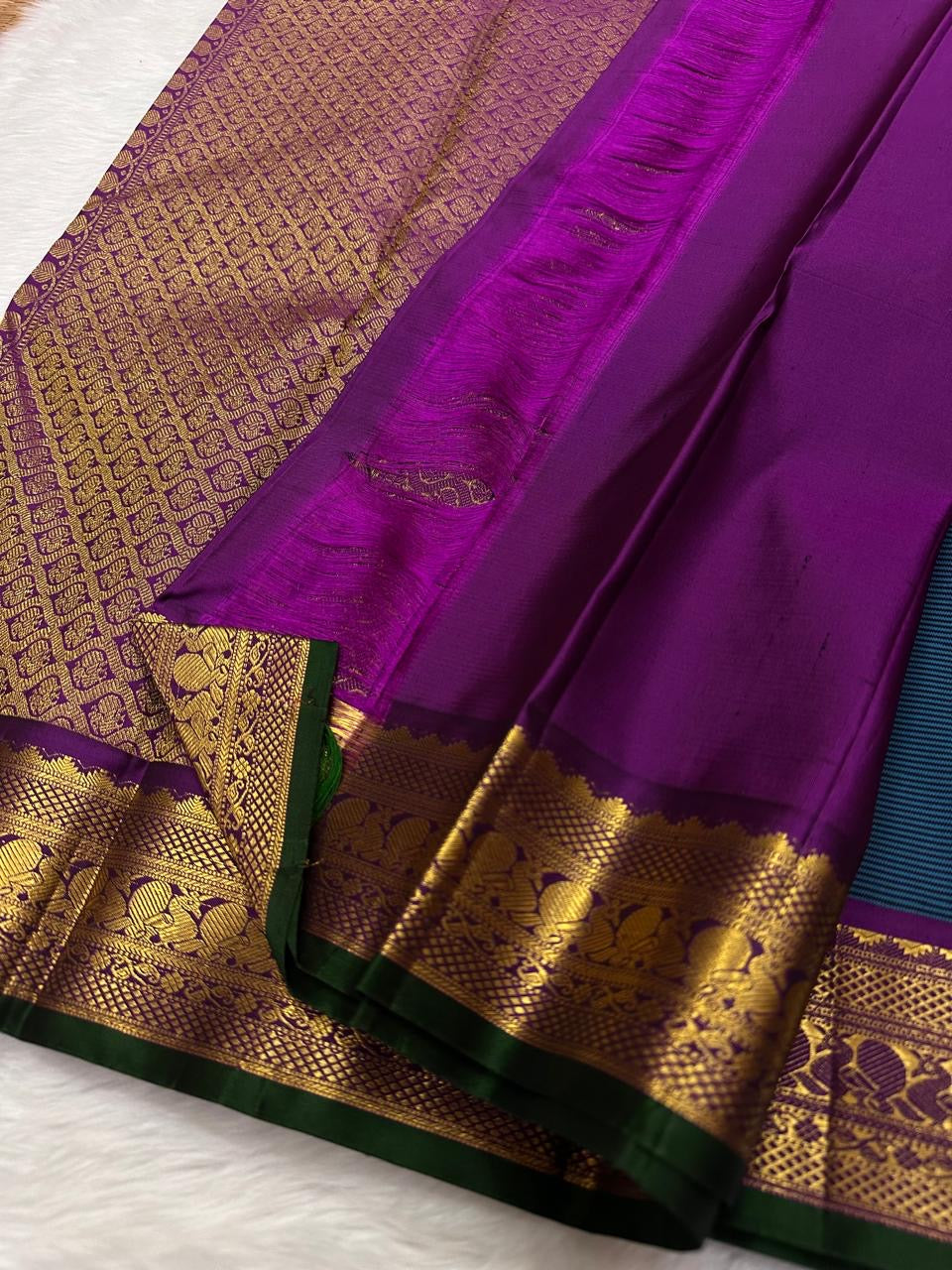 Classic Prussian Blue & Fuchsia Pink Elegance Kanchipuram Handloom Silk Saree SS25400
