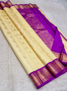 Classic Cream & Vadamalli Kanchipuram Handloom Silk Saree SS25806