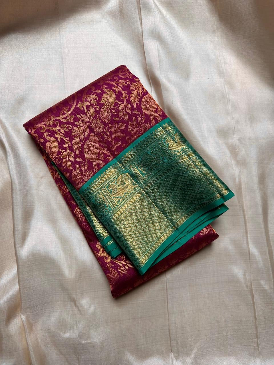 Classic Wine Red & Sea Green 2gm Zari Bridal Elegance Kanchipuram Handloom Silk Saree SS24480