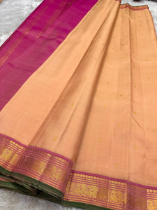 Classic Sunset Beige & Pink Elegance Kanchipuram Handloom Silk Saree SS25392