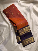 Load image into Gallery viewer, Classic Orange &amp; Aubergine Elegance Kanchipuram Handloom Silk Saree SS24542
