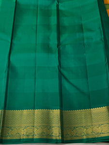 Green & Mango Yellow Checks 2gm Zari Elegance Kanchipuram Handloom Silk Saree SS20558