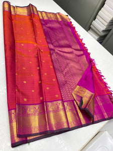 Classic Orange Pink & Vadamalli 2gm Zari Kanchipuram Handloom Silk Saree SS25971