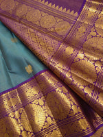 Load image into Gallery viewer, Classic Light Blue &amp; Chocolate 2gm Zari Vaira Oosi Elegance Kanchipuram Handloom Silk Saree SS27628
