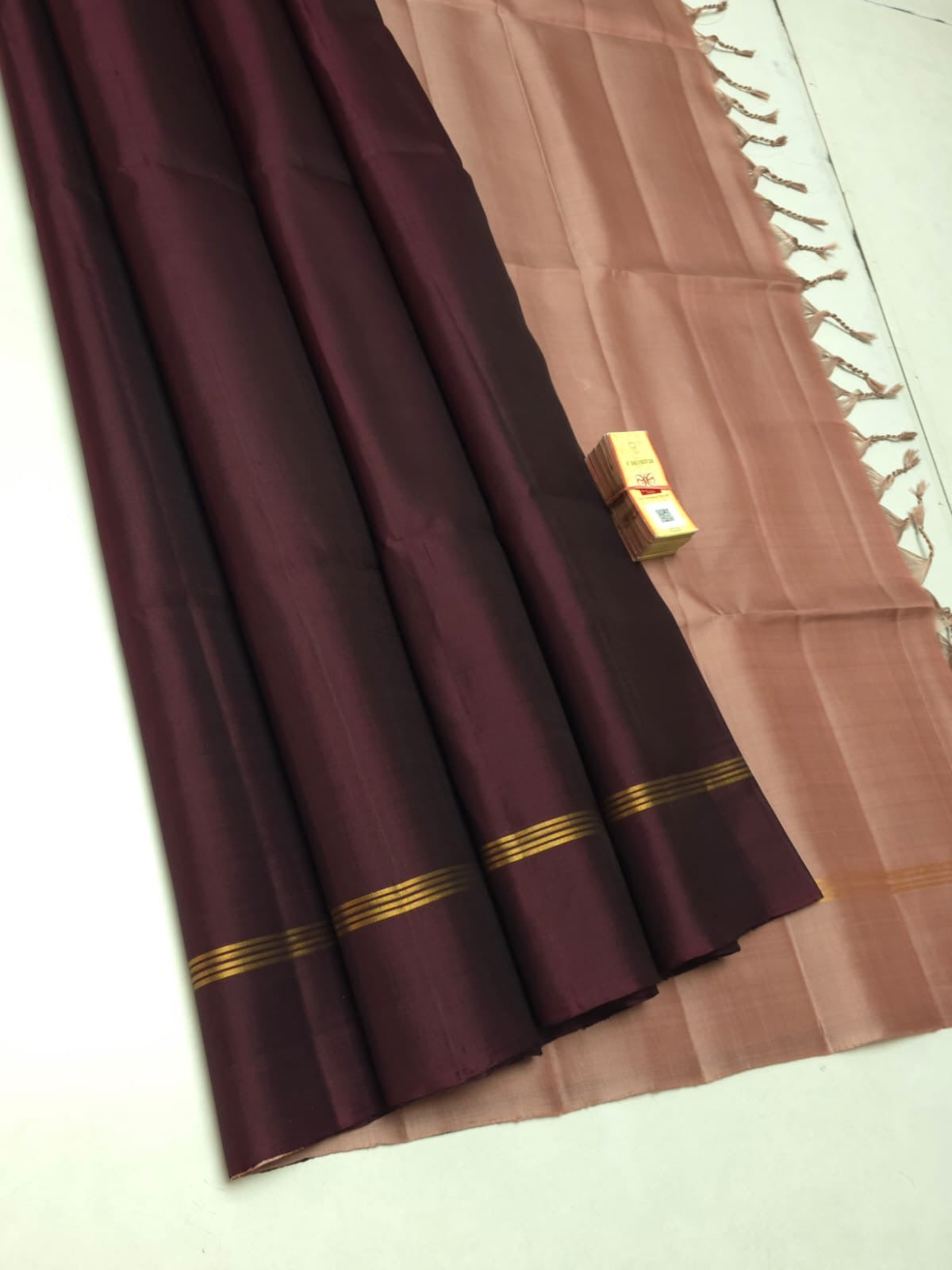 Classic Coffee Brown & Dusky Rose Elegance Plain Handloom Soft Silk Saree SS24252