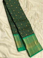 Load image into Gallery viewer, Classic Bottle Green &amp; Sea Green 2gm Zari Beldari Checks Elegance Kanchipuram Handloom Silk Saree SS24611
