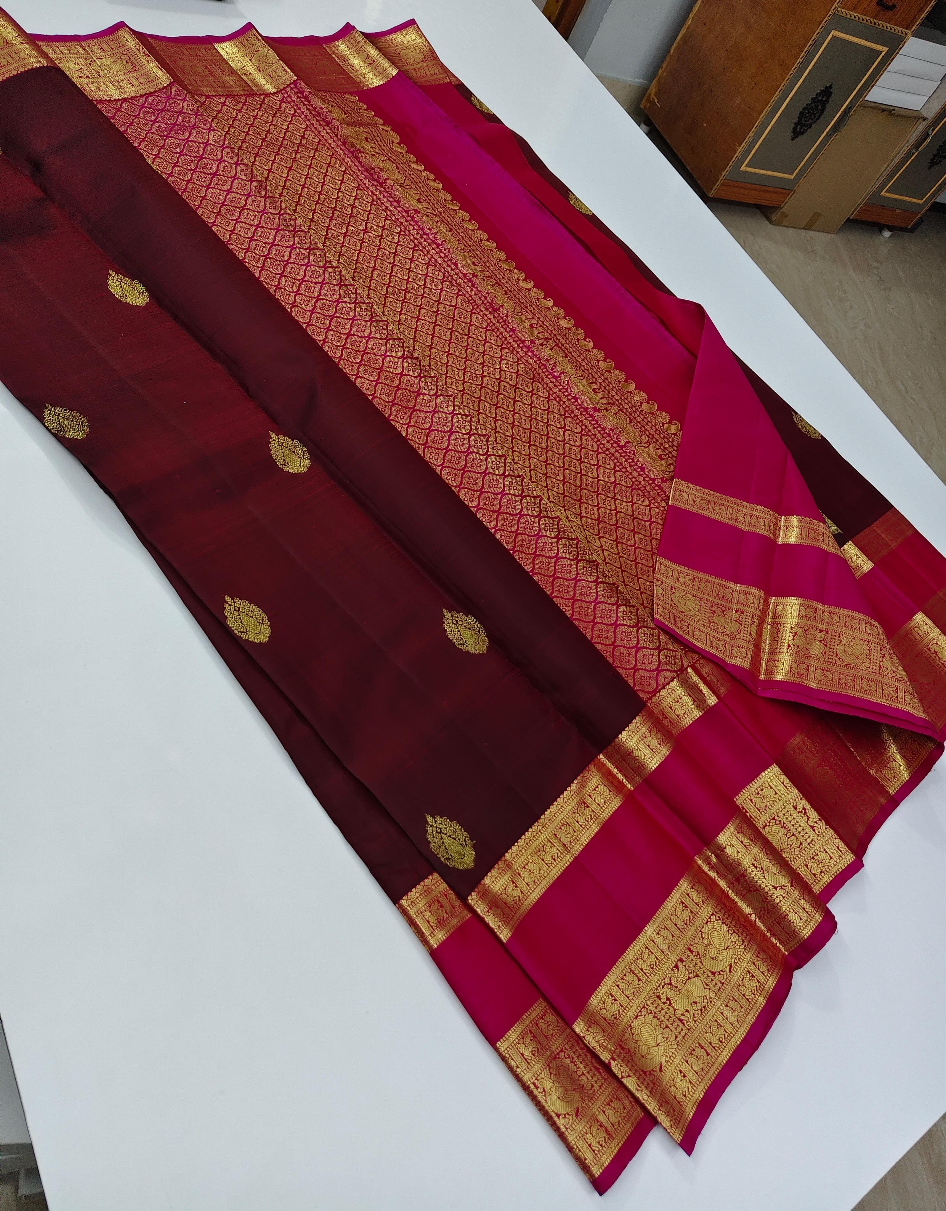 Classic Maroon & Rose Kanchipuram Handloom Silk Saree SS25925
