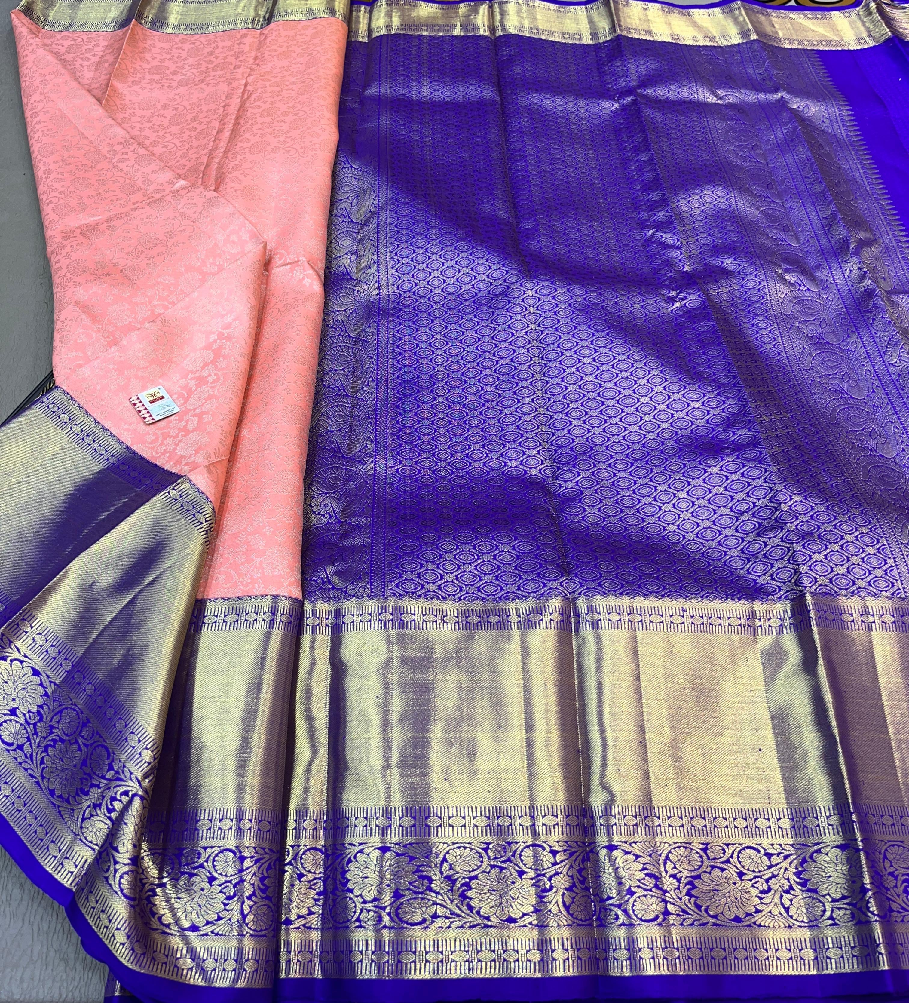 Classic Rose Pink & Robin Blue Elegance Kanchipuram Handloom Silk Saree SS23593