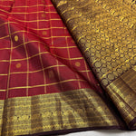 Load image into Gallery viewer, Classic Brick Red &amp; Coffee Brown 2gm Zari Bridal Elegance Kanchipuram Handloom Silk Saree SS26497
