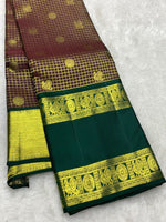 Load image into Gallery viewer, Classic Coffee Brown &amp; Pine Green 2gm Zari Bridal Elegance Kanchipuram Handloom Silk Saree SS27885
