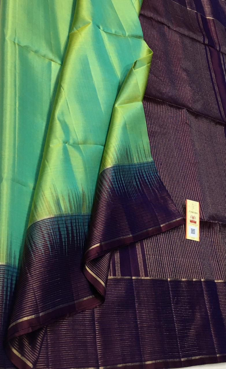 Classic Light Green & Plum Elegance Handloom Soft Silk Saree SS26476