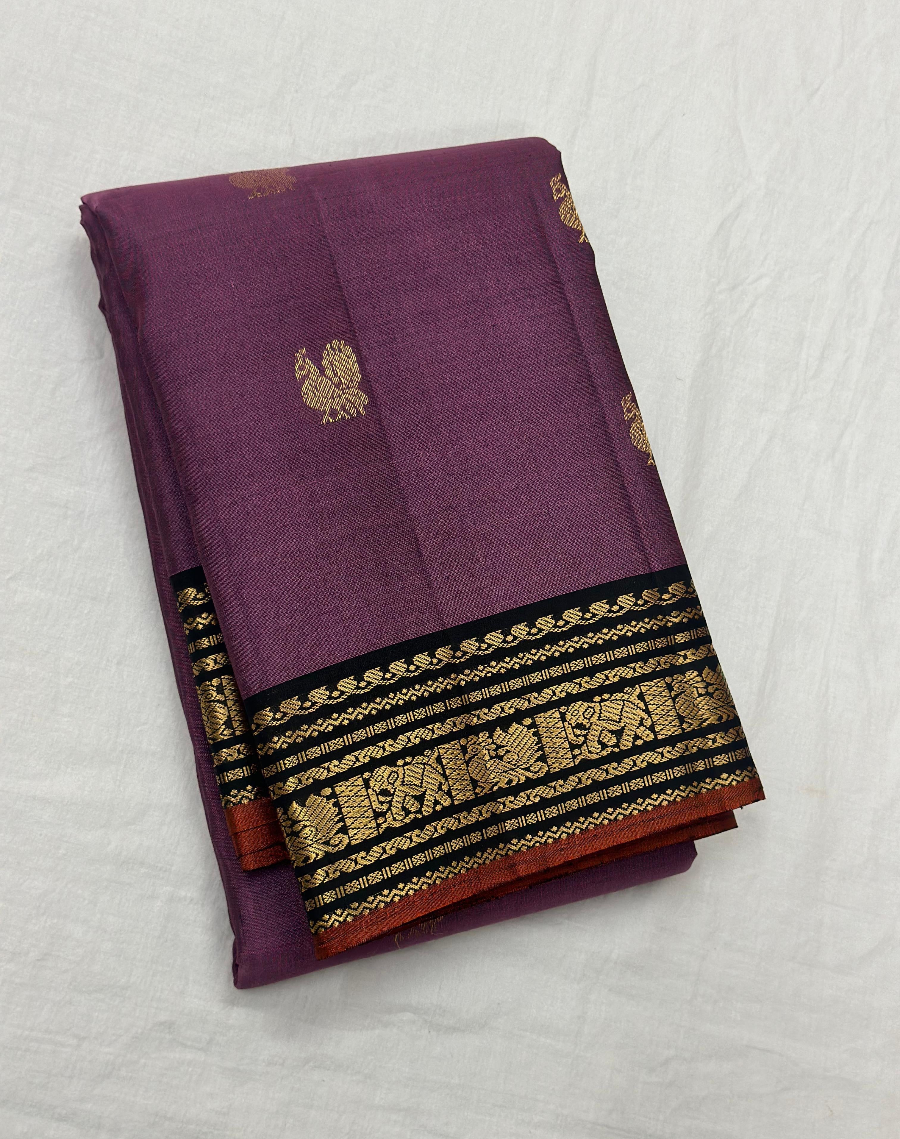 Classic Grape Creamy Mauve 1gm Zari Elegance Kanchipuram Handloom Silk Saree SS24199