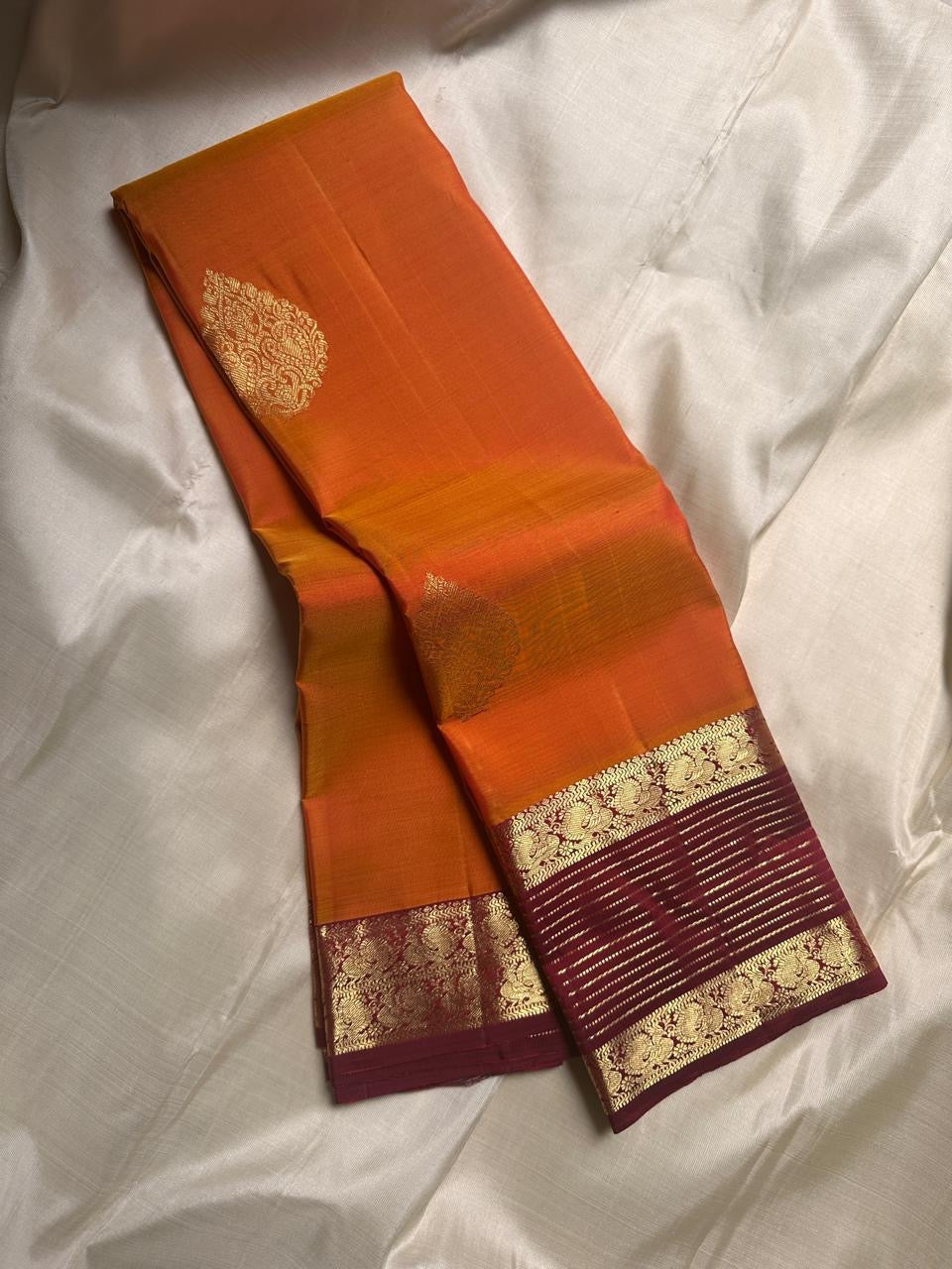 Classic Orange & Maroon Elegance Kanchipuram Handloom Silk Saree SS24533