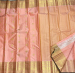 Load image into Gallery viewer, Classic Blush Peach 1gm Zari Vaira Oosi Checks Elegance Kanchipuram Handloom Silk Saree SS28183
