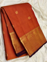 Load image into Gallery viewer, Classic Burnt Orange &amp; Charcoal Black 2gm Zari Elegance Kanchipuram Handloom Silk Saree SS27081
