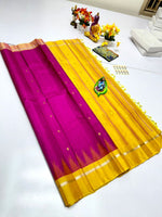 Load image into Gallery viewer, Classic Magenta &amp; Sunny Yellow 2gm Zari Elegance Kanchipuram Handloom Silk Saree SS23706
