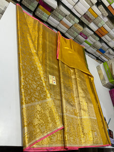 Classic Gold Brocade Bridal Elegance Kanchipuram Tissue Handloom Silk Saree SS23721