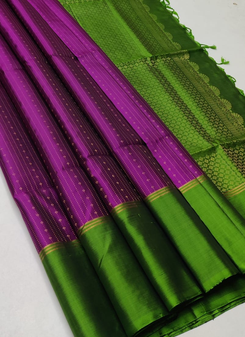 Classic Purple & Kelly Green Handloom Soft Silk Saree SS23055