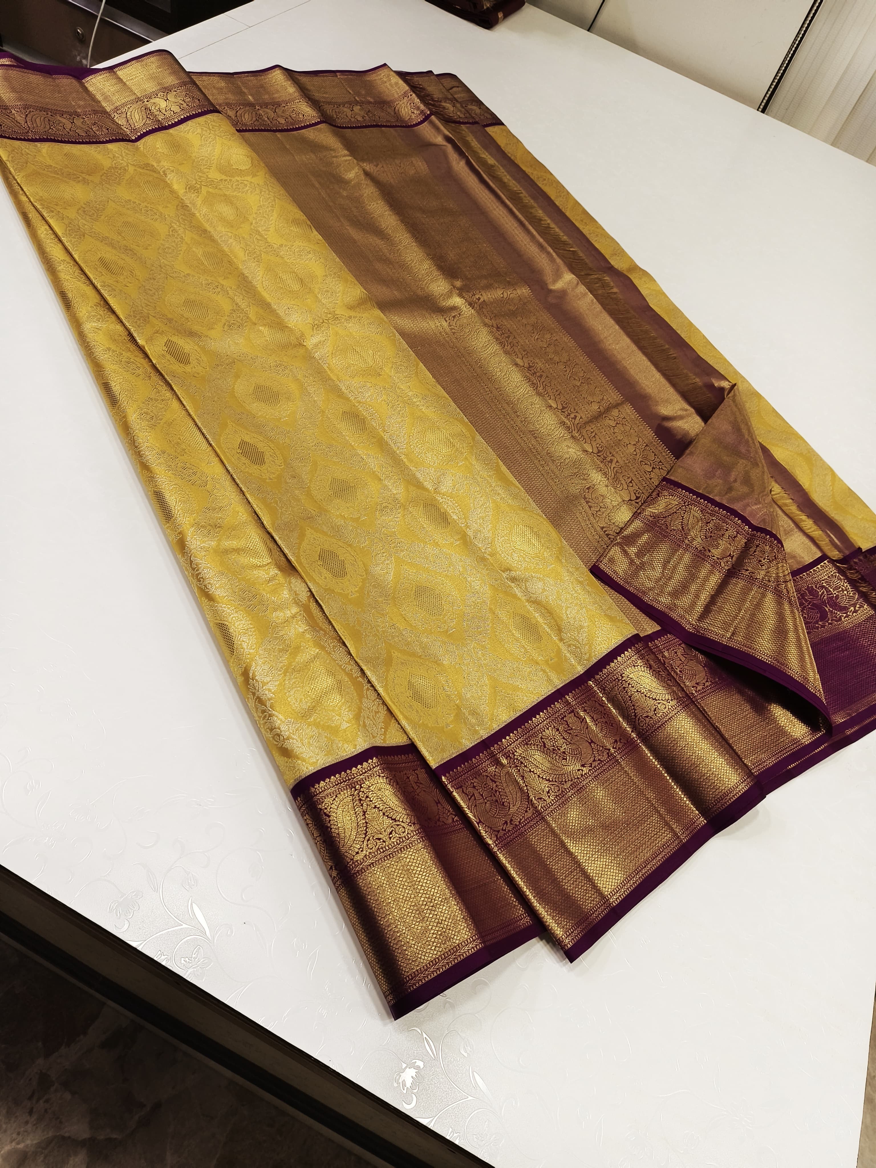 Classic Gold & Dark Violet 2gm Zari Bridal Elegance Kanchipuram Handloom Silk Saree SS23870