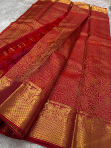 Classic Crimson Red Bridal Elegance Kanchipuram Handloom Silk Saree SS26227