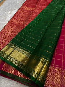 Classic Brick Pink & Forest Green Elegance Kanchipuram Handloom Silk Saree SS24543