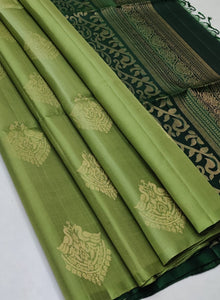 Classic Pista Green & Bottle Green Handloom Soft Silk Saree SS22994