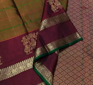 Classic Mustard & Maroon 1gm Zari Kanchipuram Handloom Silk Saree SS25915